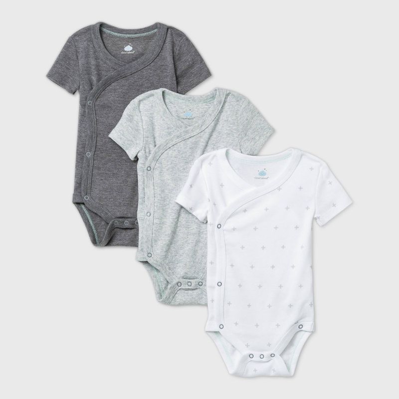 Photo 1 of Baby 3pk Short Sleeve Basic Side Snap Bodysuit - Cloud Island™ Gray
, SIZE NEWBORN 