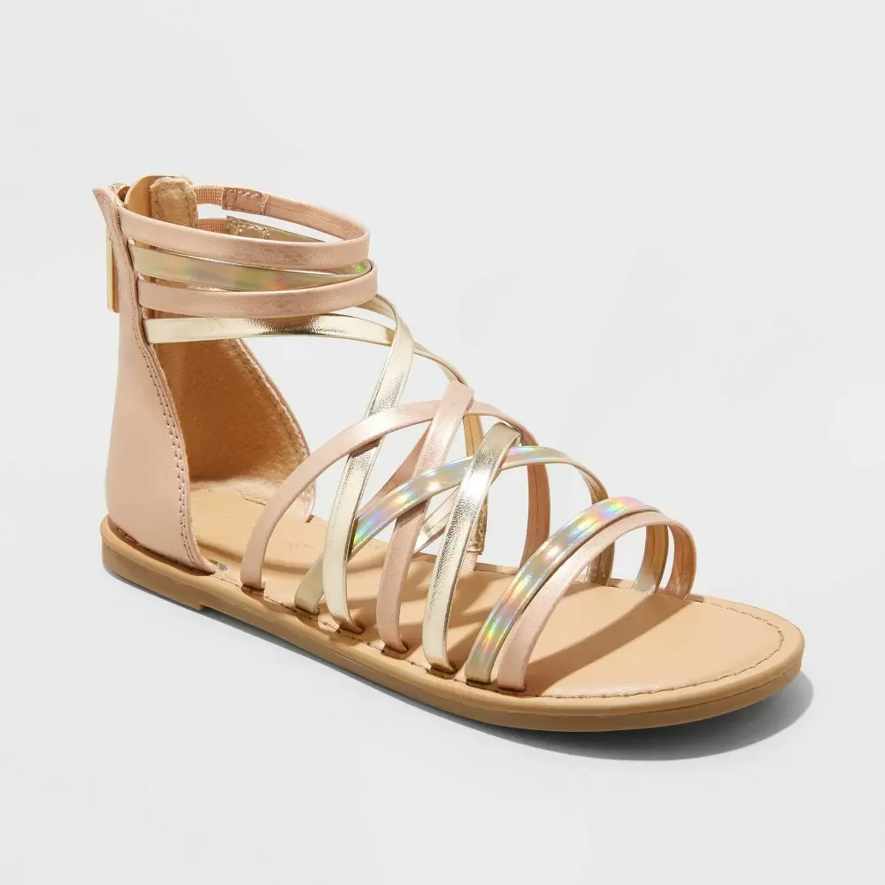 Photo 1 of Girls' Dion Metallic Gladiator Sandals - Cat & Jack Rose Gold SIZE  3
