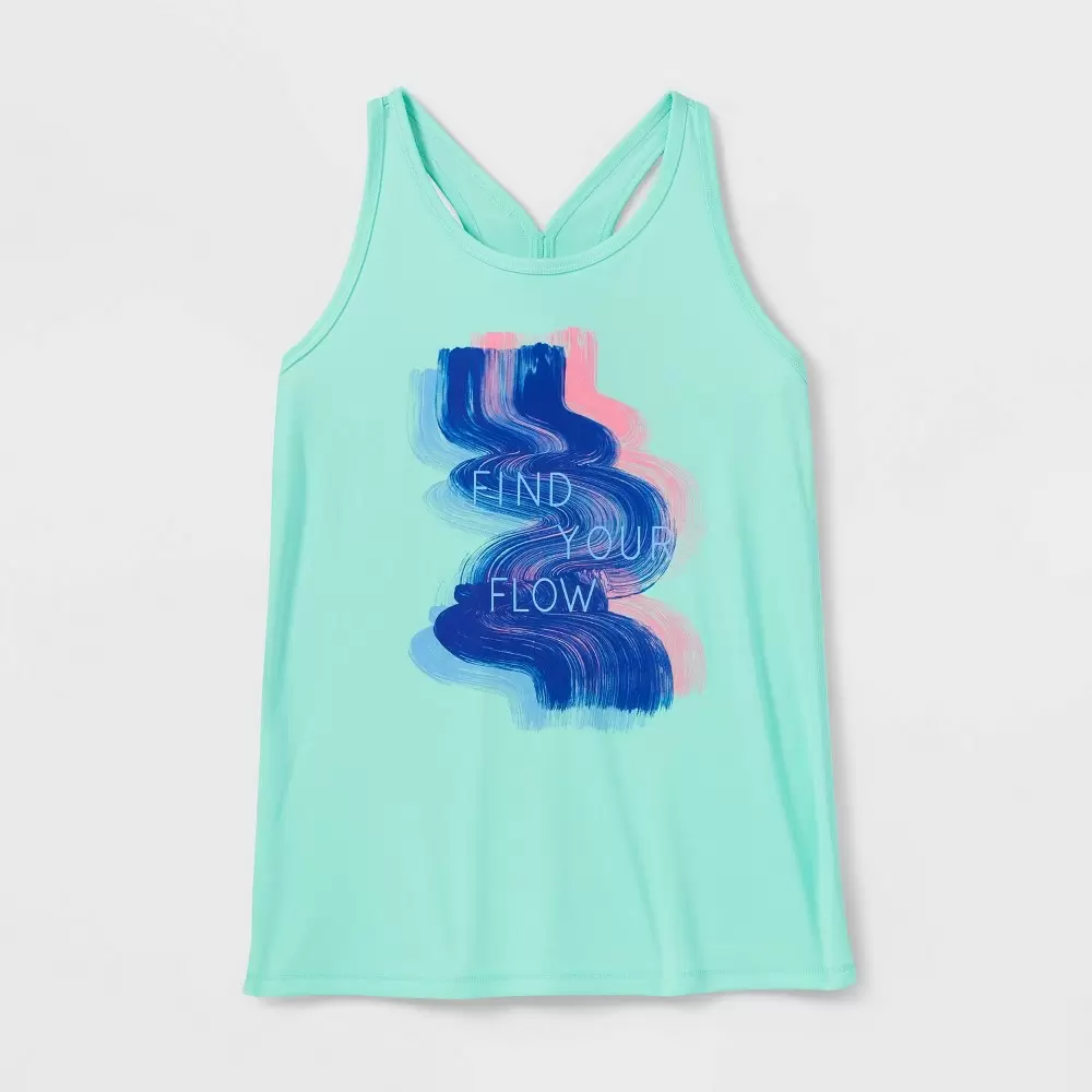 Photo 1 of Girls' 'Find Your Flow' Graphic Tank Top - All in Motion Aqua Green S 6/6X
