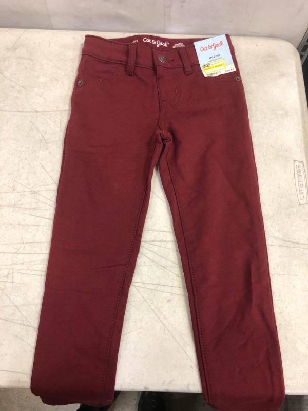 Photo 2 of Girls' Mid-Rise Soft Knit Jeggings - Cat & Jack Maroon XS 4/5, Red 