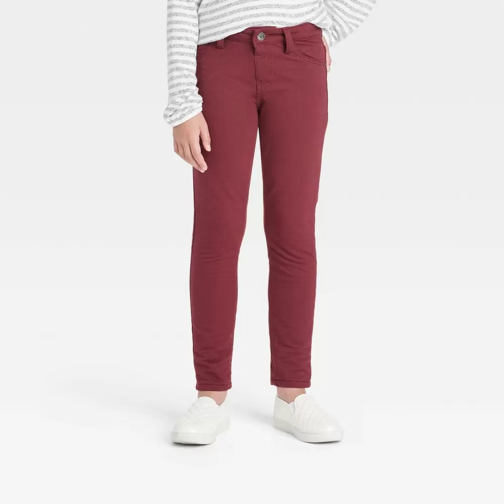 Photo 1 of Girls' Mid-Rise Soft Knit Jeggings - Cat & Jack Maroon XS 4/5, Red 