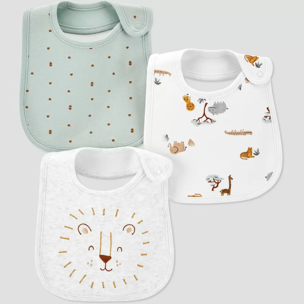 Photo 1 of Baby 3pk Safari Bib - Just One You made by carter's Green/Gray

