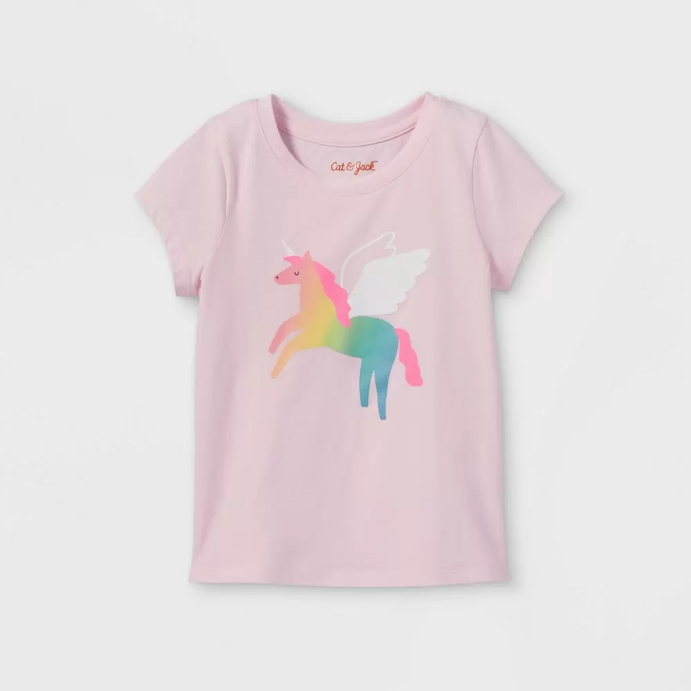 Photo 1 of (2) Toddler Girls' Rainbow Unicorn Graphic T-Shirt - Cat & Jack Light Pink 2T