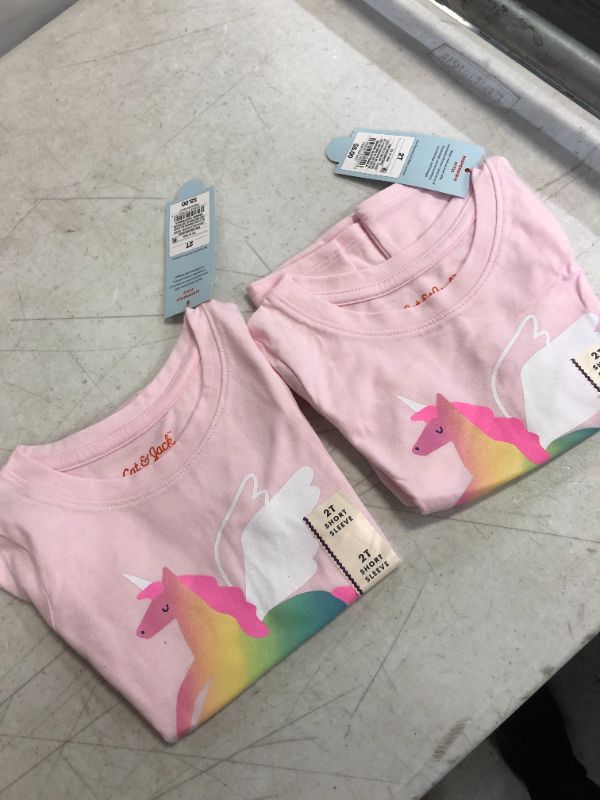 Photo 2 of (2) Toddler Girls' Rainbow Unicorn Graphic T-Shirt - Cat & Jack Light Pink 2T