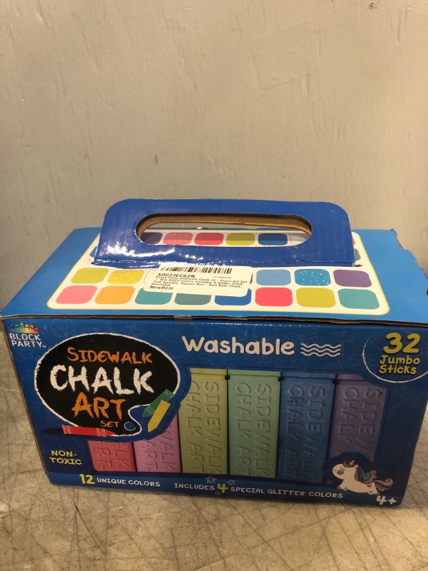 Photo 2 of Block Party Sidewalk Chalk 32-Piece Art Set - BIG BOLD Colors Includes 4 Glitter Chalk That Sparkle, Square Non-Roll Kids Chalk, Washable---factory sealed