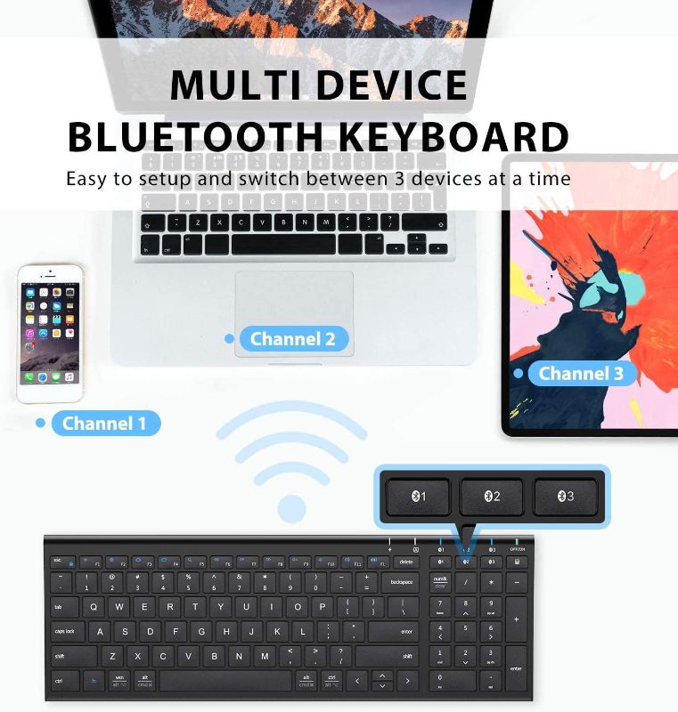 Photo 1 of iClever Wireless Keyboard, Rechargeable Bluetooth 5.1 Multi Device Keyboard with Number Pad Full Size Stable Connection for Windows, iOS, Android, Mac
