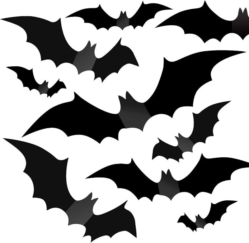 Photo 1 of 2 pack  Reusable PVC 3D Bats for Halloween Party Indoor Outdoor Decor Supplies, 3D Decorative Scary Bats Outside Halloween Decorations Wall Sticker Comes with Double Sided Foam Tape
