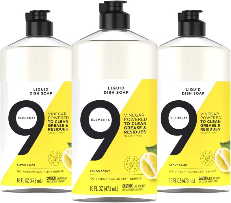 Photo 1 of 3 pcs 9 Elements Dishwashing Liquid Dish Soap, Lemon Scent Cleaner, 16 oz Bottles 