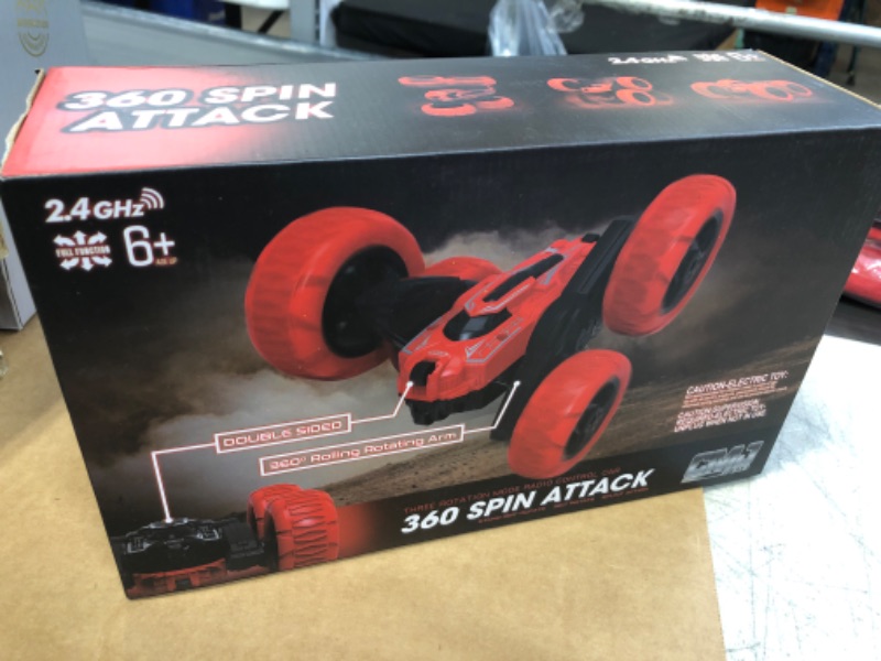 Photo 2 of CMJ RC Cars 360 Spin Attack Stunt RC Car Electric Race Stunt Car ,Double Sided 360° Rolling Rotation RC 4WD High Speed Off Road for boy Toys (Red)
