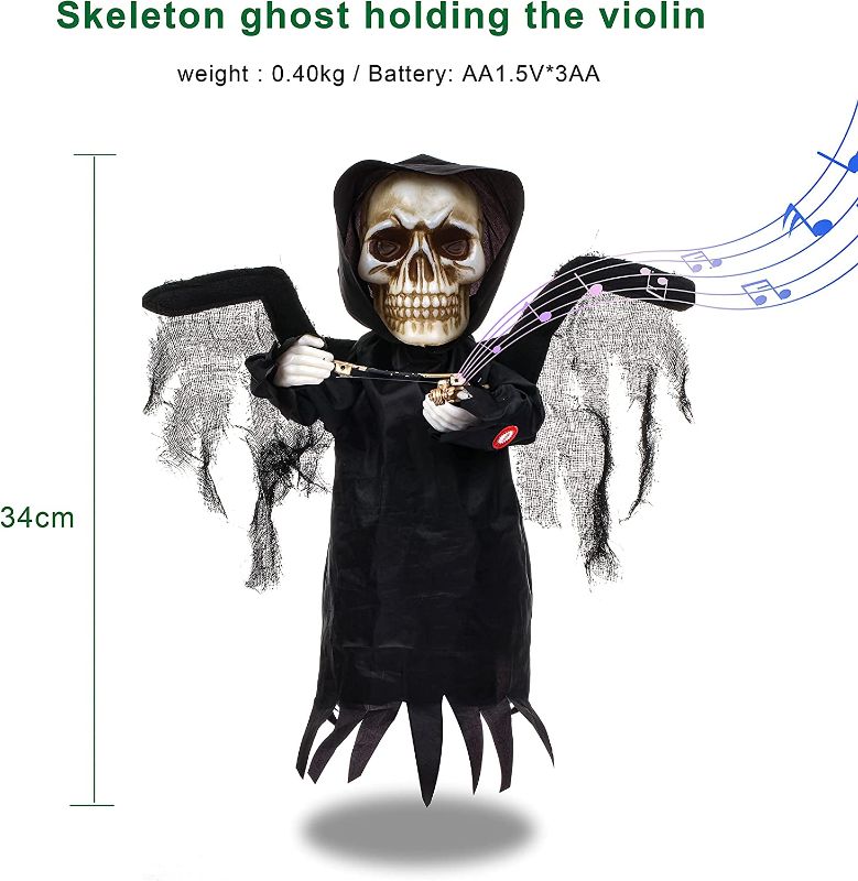 Photo 1 of 13inch Electronic Skeleton Skull Black Violin Figurine Collectible ---factory sealed 