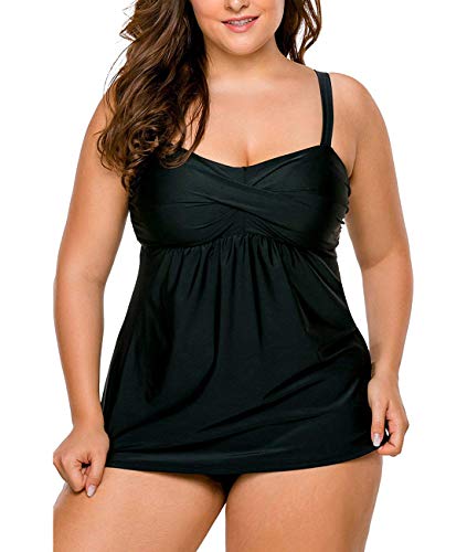 Photo 1 of 3xl-LALAGEN Women's Straps Swimdress Plus Size Two Pieces Tankini Bikini Set