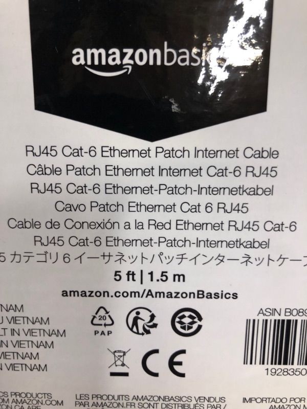 Photo 3 of 2 pcs---Amazon Basics RJ45 Cat-6 Gigabit Ethernet Patch Internet Cable - 5 Foot 2 pck
