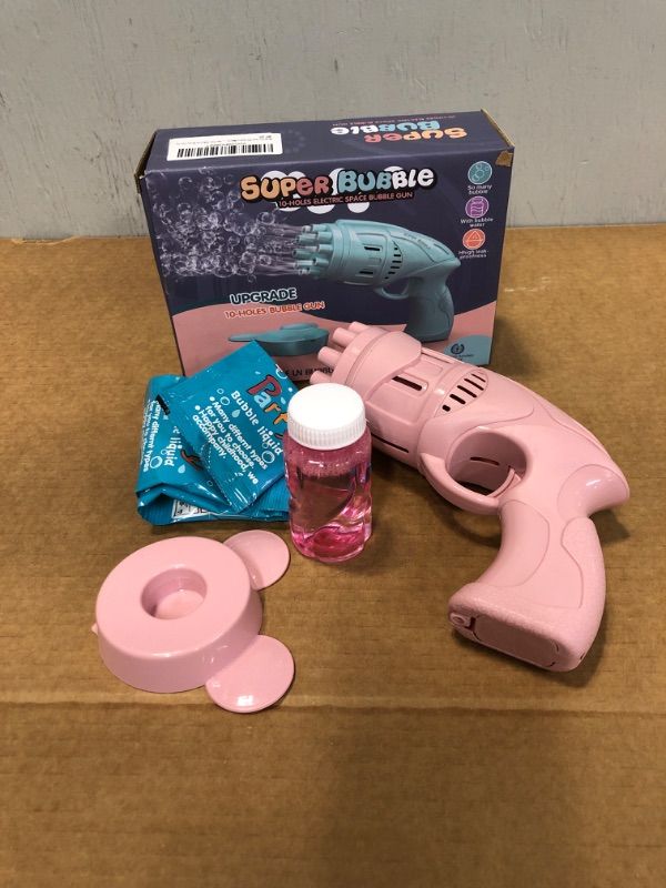Photo 2 of Bubble Gun Machine for Kids, Automatic Bubble Blower with Bottle Bubble Refill Solution, Summer Toys, Birthday Gifts, Outdoor Toys for Boys Girls Toddlers (Pink)