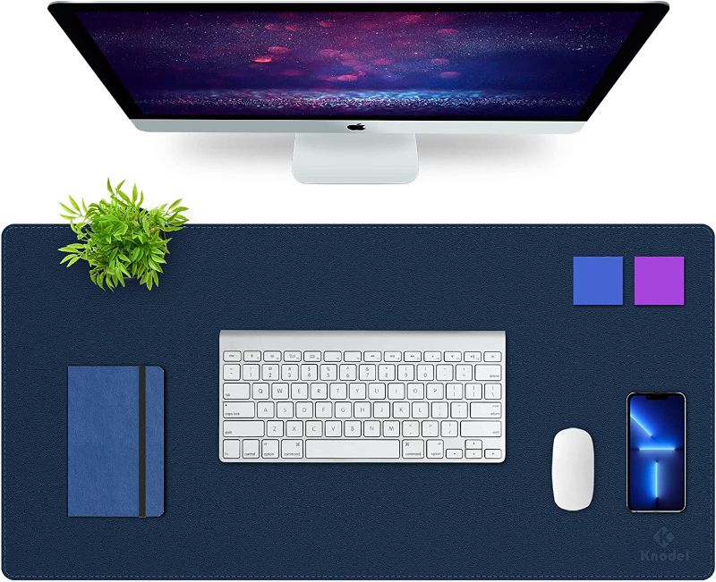 Photo 1 of Knodel Desk Mat, Dual-Sided Office Desk Pad, Mouse Pad, Waterproof Desk Mat for Desktop, Desk Pads & Blotters, PU Leather Desk Pad Protector (31.5" x 15.7", Dark Blue)
