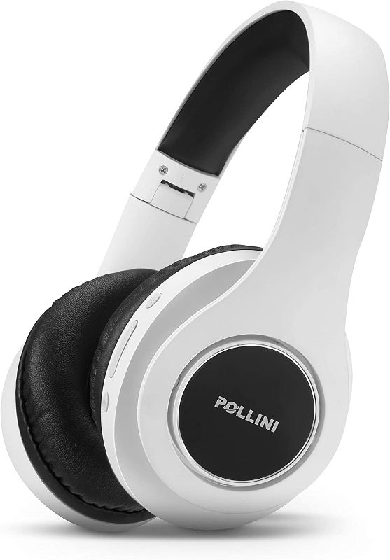 Photo 1 of Bluetooth Headphones Wireless, pollini 40H Playtime Foldable Over Ear Headphones with Microphone, Deep Bass Stereo Headset with Soft Earmuffs for iPhone/Android Cell Phone/PC(White Black)
