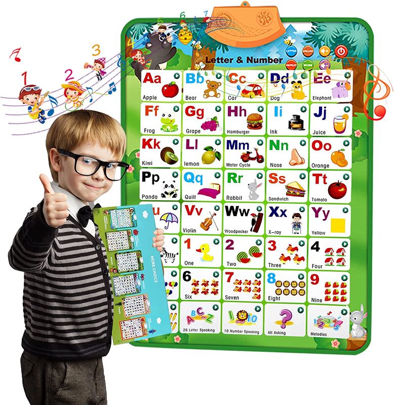Photo 1 of Interactive Alphabet Wall Chart with Talking ABC,Music Poster,Word Spelling,123 Counting Puzzle Game,Electronic Preschool Educational Learning Toys for Toddler,Kids,Baby Boy Girl Classroom Activities
