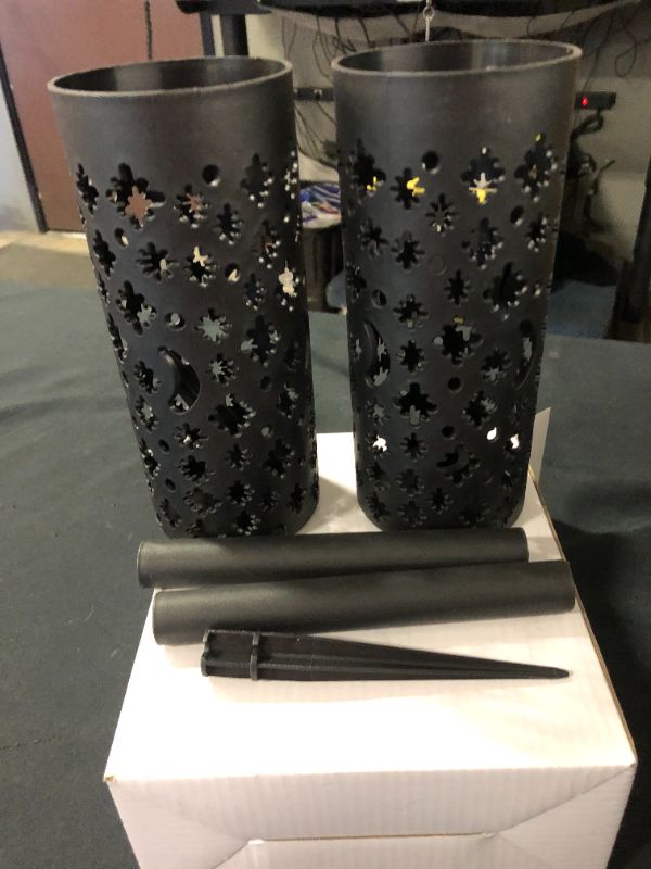 Photo 1 of 2 Pack Grave Vase Cemetery Vases Grave Flower Vases Grave Markers Flowers Holder Floral Memorial Plastic Decorations Cones with Long Spike Stakes and Drainage Holes for Headstone Gravestone-Black (PLASTIC)