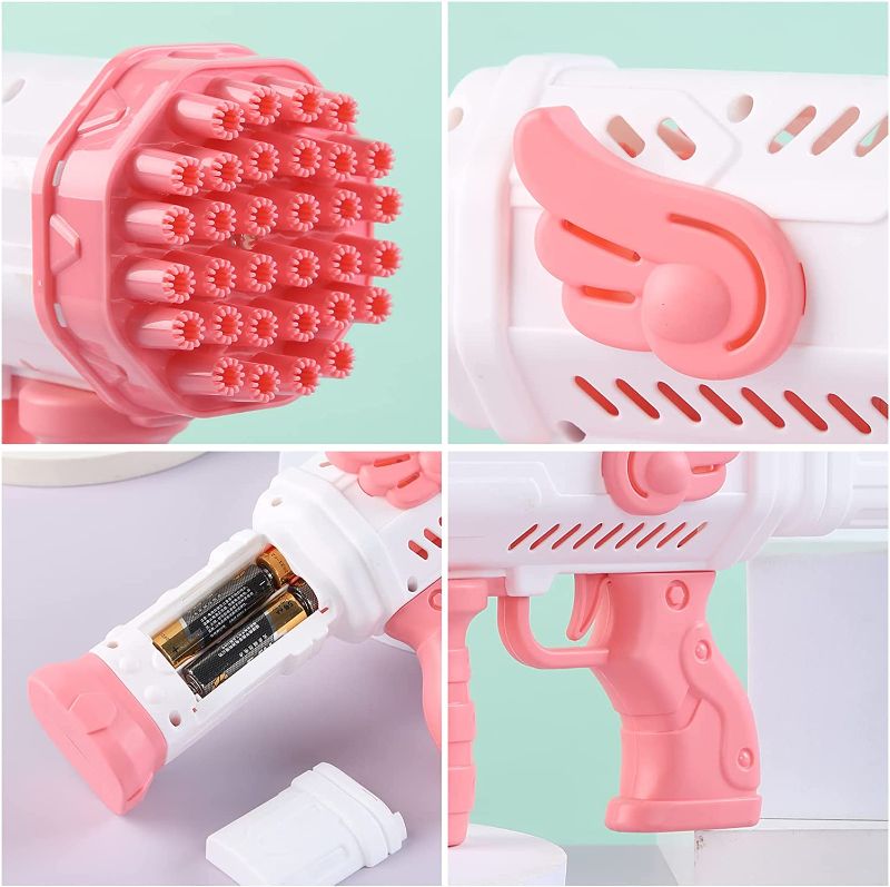 Photo 1 of Angel Bazooka Bubble Gun,32 Holes Bubble Blaster,Automatic Bubble Machine, Summer Outdoor Toy Gifts for Kids Birthday Party Wedding (Pink)
