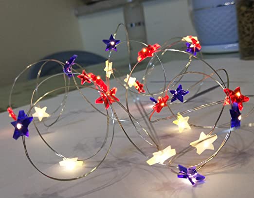 Photo 1 of 2 Pack Star Shaped ,Red White and Blue ,American Flag ,Battery Operated Indoor String Lights,USA 4th for July Fairy Lighting ,Independence Day ,Home Patriotic,Memorial Day Decor( 2M 20 LEDs)
