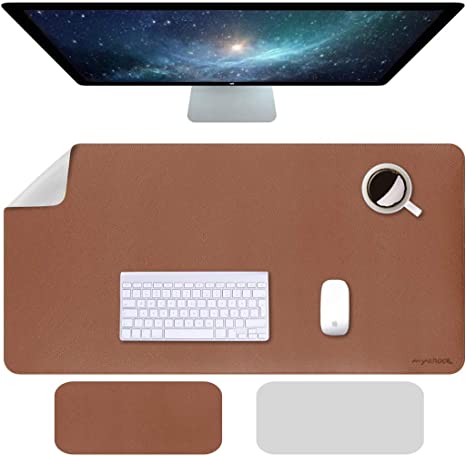 Photo 1 of Anyshock Leather Large Mouse Pad, Dual-Side Use Desk Mat, Waterproof PU Desk Mat for Desktop, Multifunctional Desk Pad for Office,Gaming, Laptop, Home (Brown and Gray, 31.5" x 15.7")
