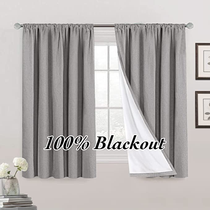 Photo 1 of 100% Blackout Curtains for Living Room Natural Linen Look with White Thermal Insulation Liner 52X63
