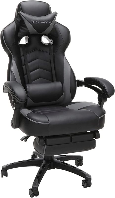 Photo 1 of RESPAWN 110 Ergonomic Gaming Chair with Footrest Recliner - Racing Style High Back PC Computer Desk Office Chair - 360 Swivel, Adjustable Lumbar Support, Headrest Pillow, Padded Armrests - 2019 Grey-------seat a imprint due to usage 
