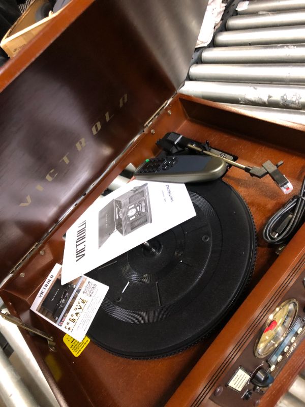 Photo 1 of Victrola 8-in-1 Bluetooth Record Player & Multimedia Center, Built-in Stereo Speakers - Turntable, Wireless Music Streaming, Real Wood | Mahogany
