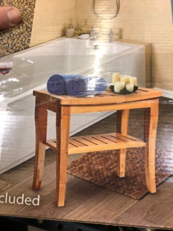 Photo 3 of  Bamboo Shower Bench, Bath Seat Stool, Spa Foot Rest Shaving Stool, Storage Shelf for Shampoo Towel, Works in Inside Bathroom, Living Room, Bedroom, Garden Leisure