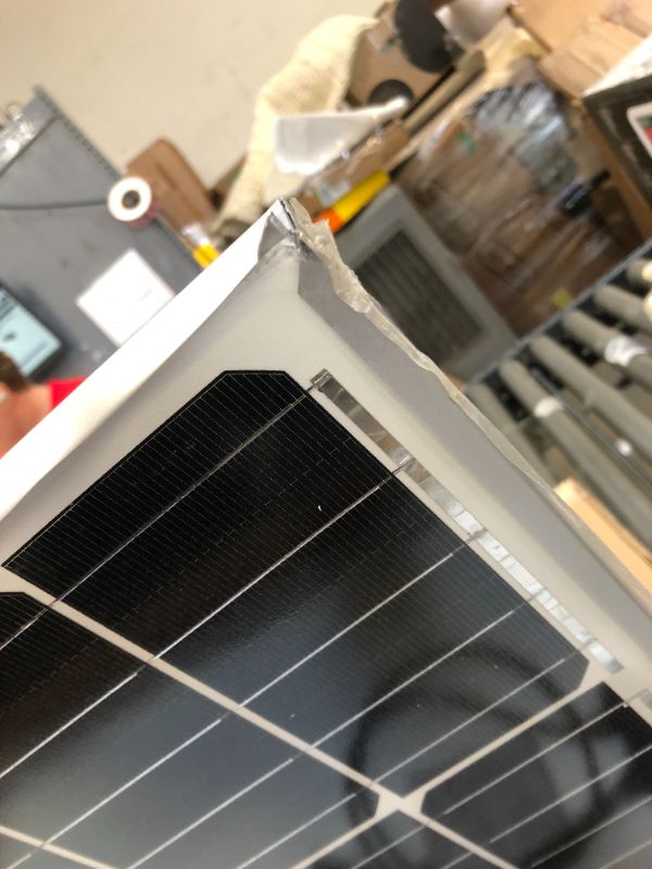 Photo 5 of ACOPOWER 100 Watt Solar Panel, 100W 12 Volt Polycrystalline Panel High Efficiency Module with 12 AWG Cable for Battery Charging, RV, Boat, Rooftop, Home, Off-Grid Solar Power Applications(2 PCs)---there is some damage view pictures 
