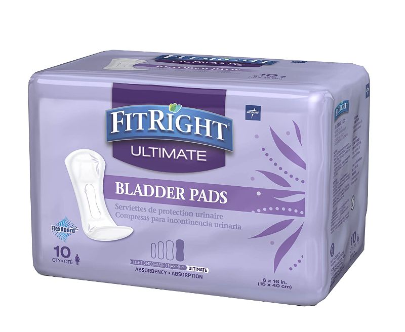 Photo 1 of 2-----FitRight Incontinence Bladder Control Pads, Ultimate Absorbency, 5.5" x 15.75", 10 Count
