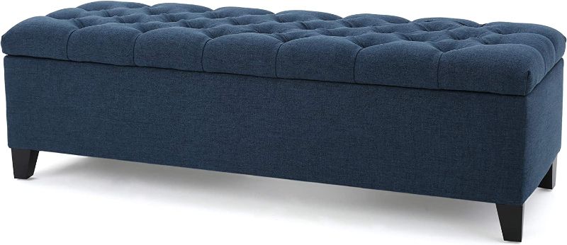 Photo 1 of Christopher Knight Home Ottilie Fabric Storage Ottoman, Dark Blue 50" ---legs are inside 
