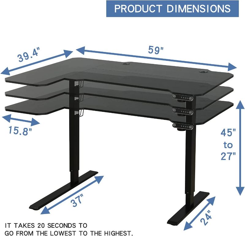 Photo 1 of  59 Inches L-Shaped Electric Height Adjustable Standing Desk, Stand Up Home Office Desk with 4 Memory Preset Options, Double-Beam Construction, Anti-Collision Technology