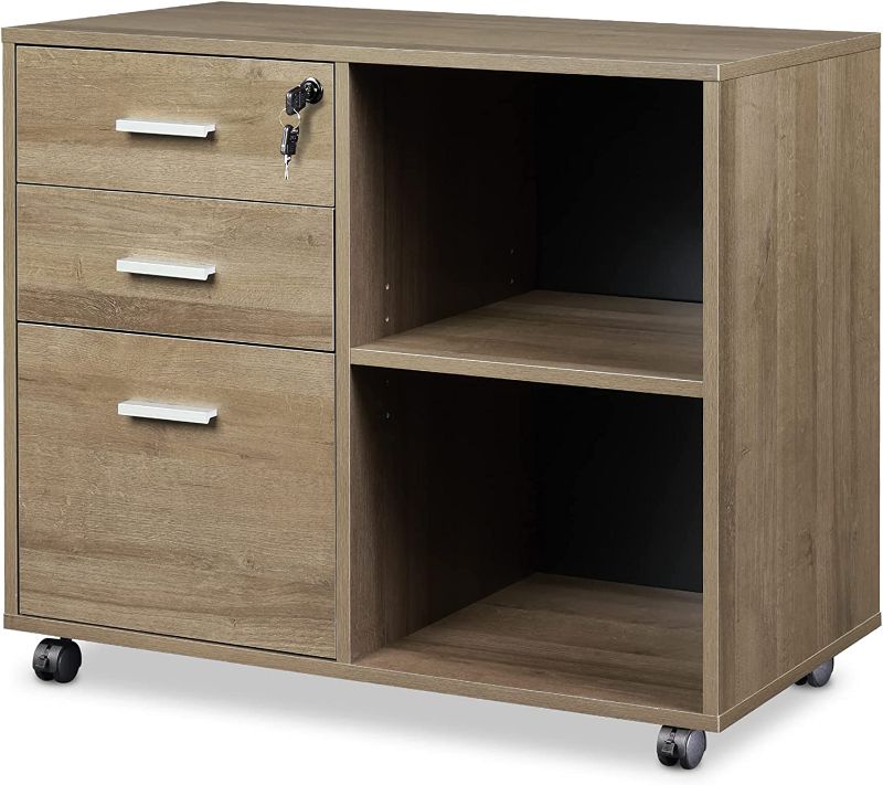 Photo 1 of DEVAISE 3-Drawer Wood File Cabinet with Lock,Gray Oak
