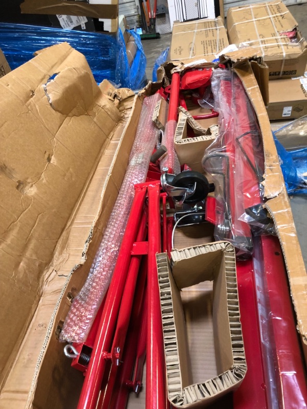 Photo 4 of Drywall Lift Panel 11ft Drywall Rolling Lifter Panel, 150lb Weight Capacity Panel Hoist Jack Tool Construction Caster Wheels Lockable Tool, Drywall Jack Lifter Rolling Hoist Jack Lifter Sheetrock, Red===there are some damage parts 
