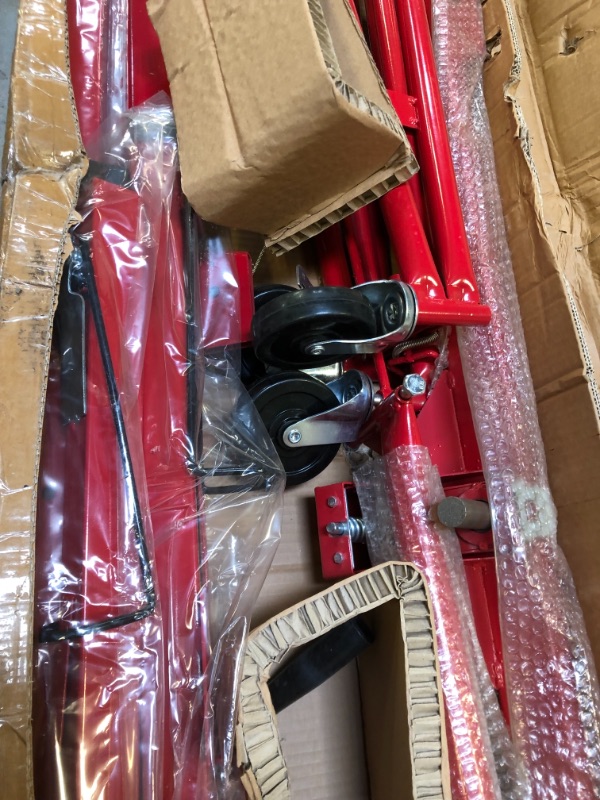 Photo 5 of Drywall Lift Panel 11ft Drywall Rolling Lifter Panel, 150lb Weight Capacity Panel Hoist Jack Tool Construction Caster Wheels Lockable Tool, Drywall Jack Lifter Rolling Hoist Jack Lifter Sheetrock, Red===there are some damage parts 

