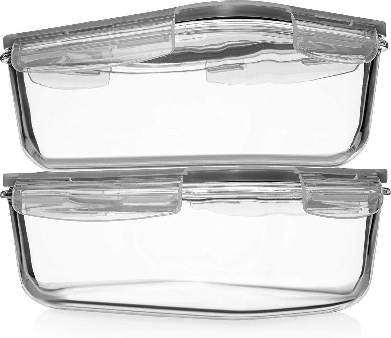 Photo 1 of 8 Cups/ 63 Oz 4 Piece (2 containers + 2 Lids) Large Glass Food Storage/ Baking Containers with Locking Lids . Ideal for Storing food, vegetables or fruits. BPA Free & Leak Proof - Microwave, Oven Safe
