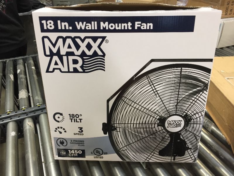 Photo 1 of Maxx Air Wall Mount Fan, Commercial Grade for Garage, Shop, Easy Operation and Powerful CFM (18 Residential Wall Mount)