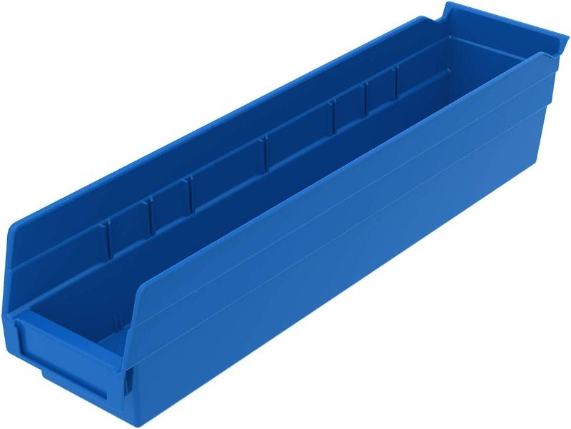 Photo 1 of Akro-Mils 30128 Plastic Nesting Shelf Bin Box, (18-Inch x 4-Inch x 4-Inch), Blue, (11-Pack)
