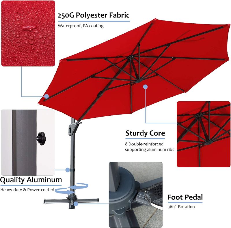 Photo 1 of Blissun 11ft Offset Umbrella, Hanging Patio Umbrella with 360¡ã Rotation, Outdoor Cantilever Umbrella, Outside Market Umbrella with Easy Tilt for Garden, Backyard, Patio, Pool---factory sealed 
