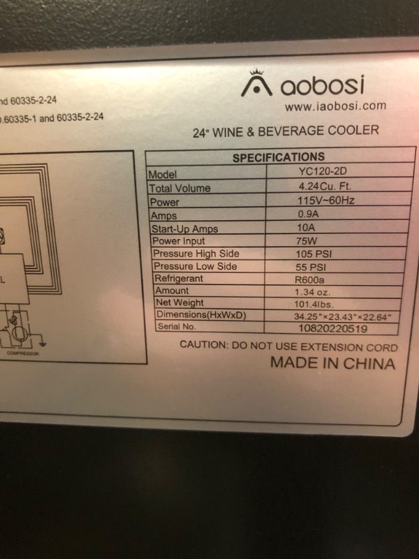 Photo 4 of AAOBOSI 24 Inch Beverage and Wine Refrigerator Dual Zone Wine Cooler with Memory Temperature Control,LED Light,Energy Saving,2 Safety Locks,Hold 18 Bottles and 57 Cans, Built-In or Freestanding----brand new out of the box 
