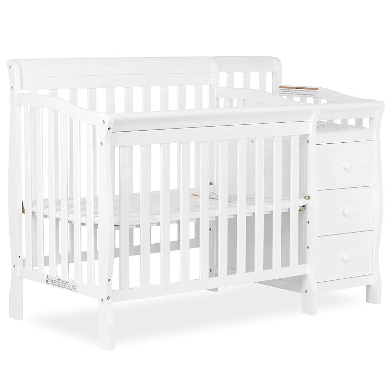 Photo 1 of Dream On Me Jayden 4-in-1 Mini Convertible Crib And Changer in White, Greenguard Gold Certified, Non-Toxic Finish, New Zealand Pinewood, 1" Mattress Pad
