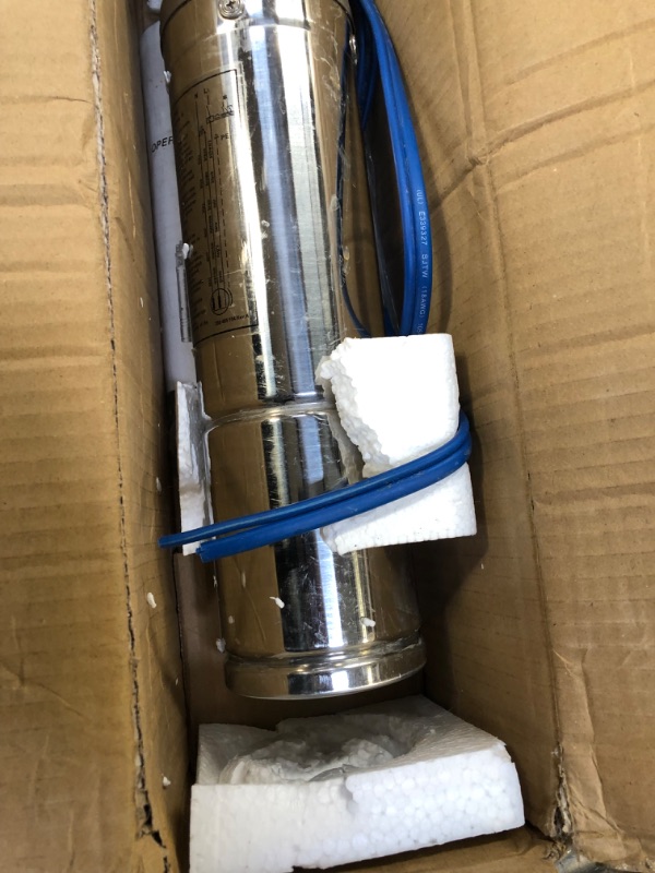 Photo 2 of VEVOR Well Pump 1.5 HP, Submersible Well Pump 110V, Stainless Steel Deep Well Pump with 131ft Cable, Stainless Steel Deep Well Pump 24GPM for Cities Farmland Irrigation and Home Use----used unable to test 
