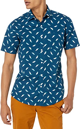 Photo 1 of Amazon Essentials Men's Regular-Fit Short-Sleeve Print Shirt LARGE 
