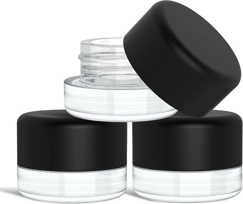 Photo 1 of  5ml Thick Clear Glass Containers with Black Child Resistant Lids - Jars for Oil, Lip Balm, Wax, Cosmetics 50 pk 