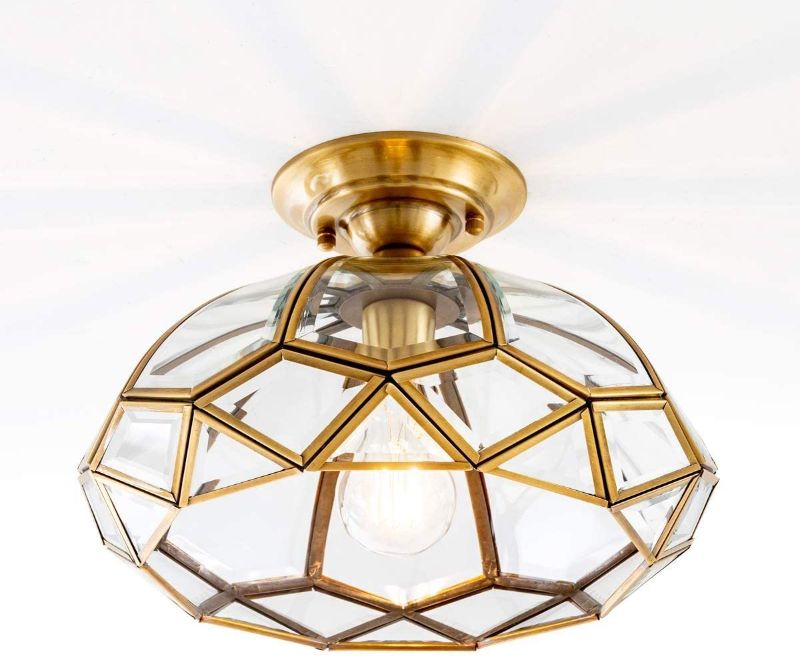 Photo 1 of YISURO Vintage Brass Glass Ceiling Light Fixture, Diamond Shape Vintage Ceiling Lighting for Entryway Living Room Bedroom Kitchen Sink, 12in
