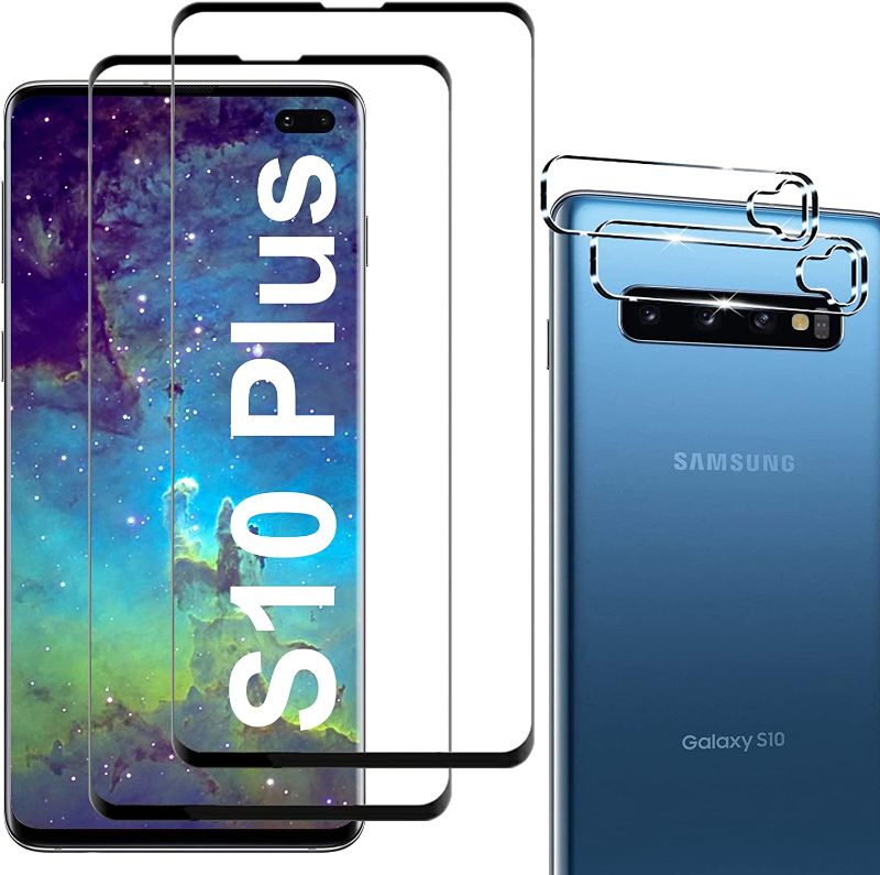 Photo 1 of Coliary [2+2 Pack]Galaxy S10 Plus Screen Protector, HD Clear Tempered Glass, Ultrasonic Fingerprint Support, 3D Curved, Scratch Resistant, Bubble-Free for Galaxy S10 Plus 5G Glass Screen Protector factory sealed 
