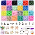 Photo 1 of 4000Pcs Clay Beads for Bracelet Making, 24 Colors (6mm)Flat Round Polymer Clay Beads Spacer Heishi Beads with Pendant Charms Kit and Elastic Strings for Jewelry Making Kit Bracelets Necklace