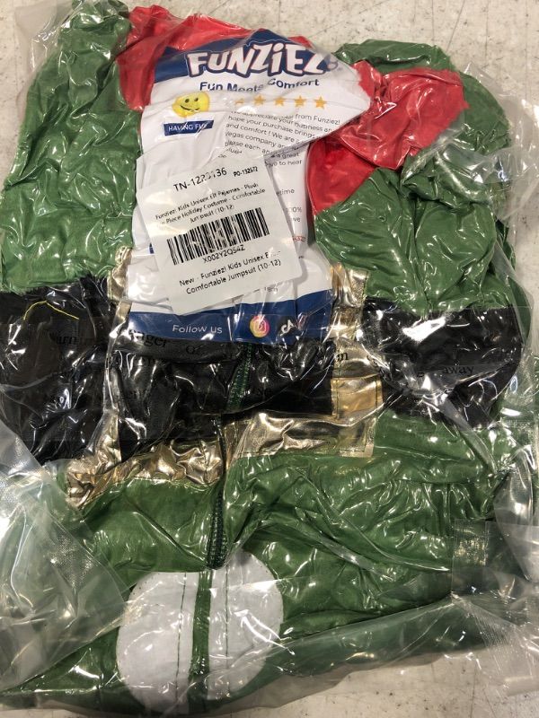 Photo 1 of Elf One Piece - Plush Kids Holiday Costume Jumpsuit by FUNZIEZ! (10-12 Youth)