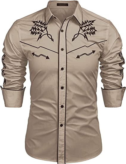 Photo 1 of Coofandy Men's Western Cowboy Shirt Embroidered Long Sleeve Cotton Casual Button Down Shirt
LARGE