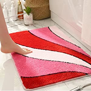 Photo 1 of Bathroom Rugs Mat, Bath Rugs Soft Superfine Fiber Rugs Non Slip Bath Mat Machine Wash Plush Mats,Bathroom Rug for Bathroom Shower (16x24'', Red)
